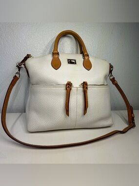 Dooney & Bourke White and Tan Leather Satchel Shoulder/ CrossBody